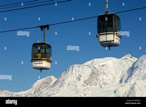 Cable Car Bettex Arbois Against The Massif Of Mt Mont Blanc Saint