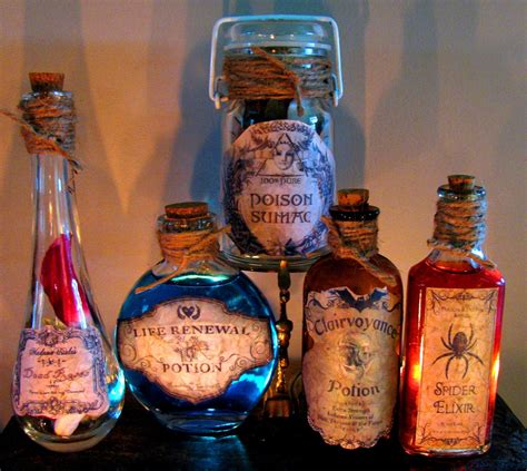 5 Potion Bottles jars Halloween Prop Decroations set of 5 by pbleu