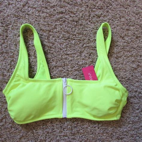 Xhilaration Swim Nwt Exhilaration Small Neon Yellow Zip Front Bikini Top Pad Bra Poshmark