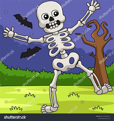 Dancing Skeleton Halloween Colored Illustration Stock Vector Royalty