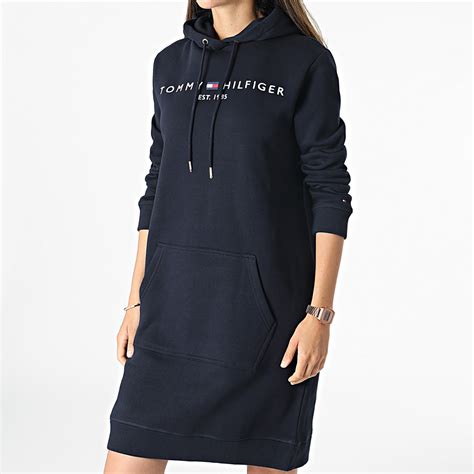 Tommy Hilfiger Robe Sweat Capuche Femme Regular 30061 Bleu Marine