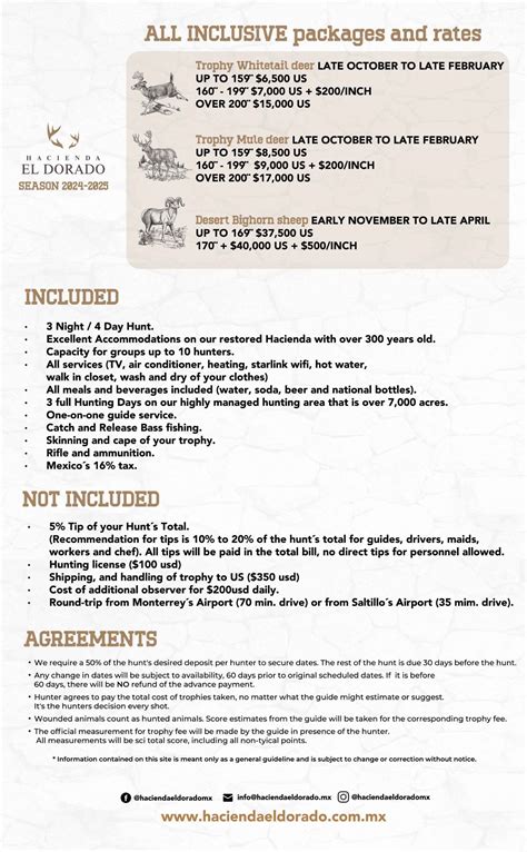 Rates – Hacienda el Dorado
