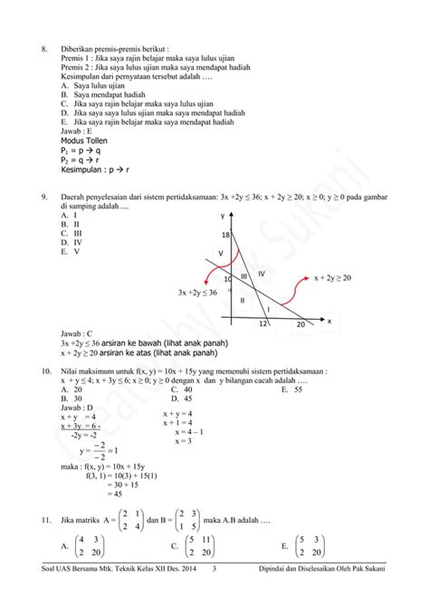 Pembahasan Soal Uas Bersama Mtk Teknik Kelas Xii Des 14 By Pak Sukani