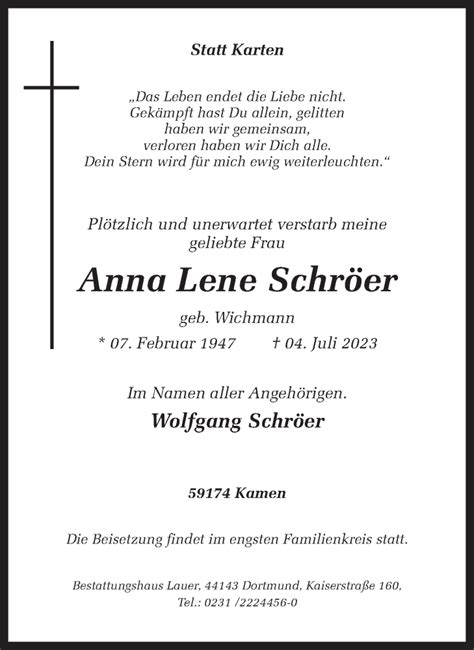 Traueranzeigen von Anna Lene Schröer sich erinnern de