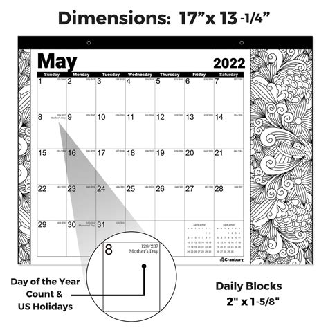 Cranbury 2022 2023 Coloring Desk Calendar 1325x17 Coloring