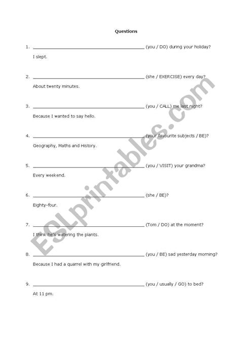 Question Making 2 Esl Worksheet By Mangchi