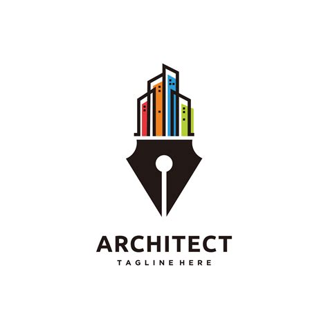 Building With Pen Architect Real Logo Design Icon Vector Inspiration