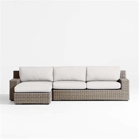 Abaco Resin Wicker 2 Piece Left Arm Chaise Outdoor Sectional Sofa With White Sand Sunbrella