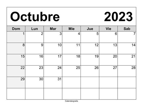 Calendario Octubre Para Imprimir Calendar Gratis