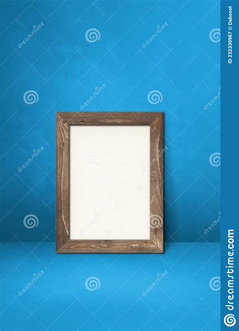 Wooden Picture Frame Leaning On A Blue Wall Stock Illustration