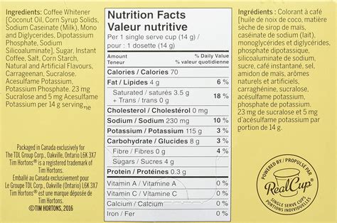 Tim Hortons Nutrition Chart Canada A Visual Reference Of Charts