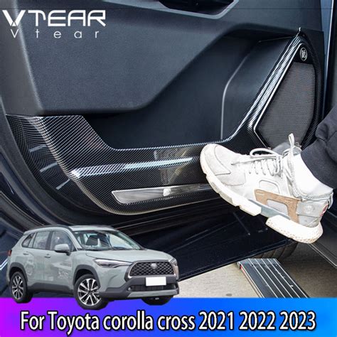 Vtear For Toyota COROLLA CROSS 2022 2023 Car Door Anti Kick Pad Carbon