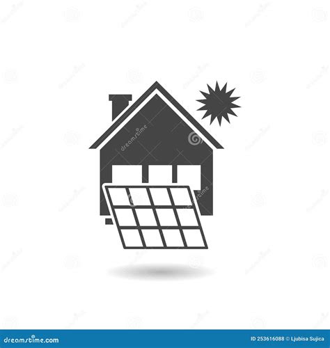 House With Solar Panel Icon With Shadow Stock Vector Illustration Of