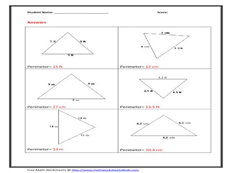 Perimeter Of A Triangle Worksheets