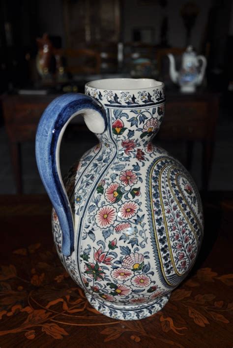 Proantic Pichet Cidre En Faience De Gien D Cor Motif Cachemire