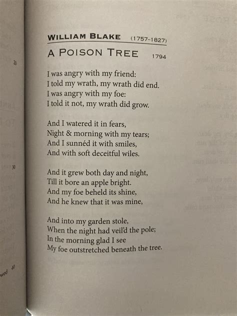 A Poison Tre By William Blake Poison Tree Poem Poems About Anger