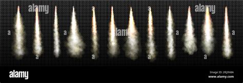 Rocket Launch Smoke Trail With Fire Flame Vector Isolated Realistic