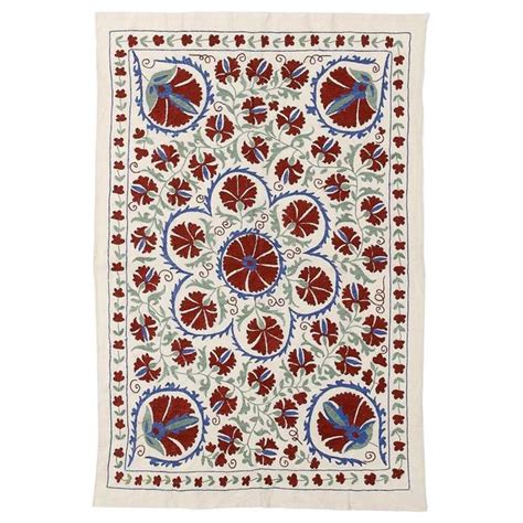 Central Asian Suzani Textile Embroidered Cotton And Silk Bed Cover