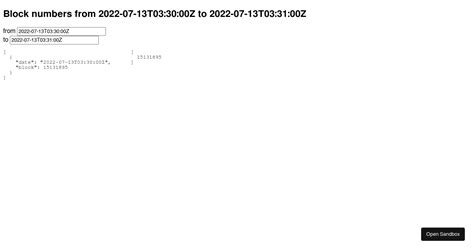Get Block Numbers By From To Dates Forked Codesandbox