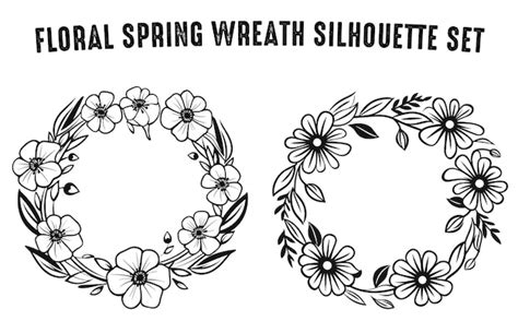 Couronne Florale De Printemps Noir Et Blanc Vector Clipart Couronne