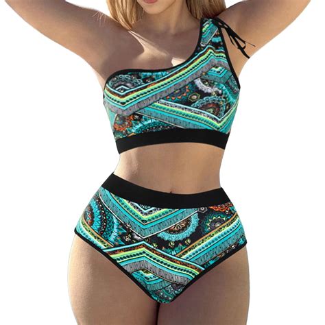 Gaqlive Tankini Set Lace Retro Style Printed Bikini Split Swimsuit