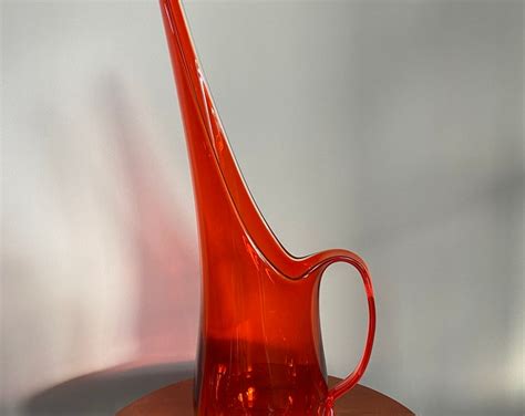 Vintage Viking Orange Swung Vase Pitcher Viking Orange Glass Stretch