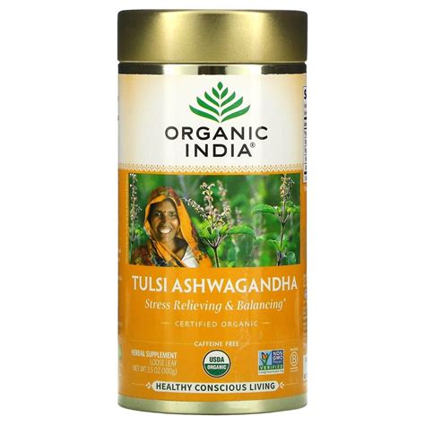 Organic India Tulsi Ashwagandha Herbal Tea Loose Leaf Caffeine Free 10