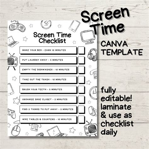 Screen Time Chore List Canva Template Kid S To Do List Digital Download