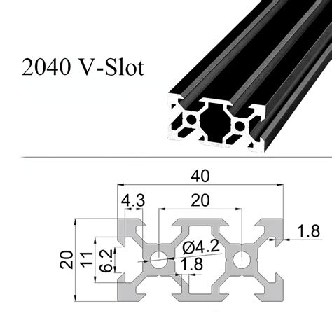 1PC BLACK 2040 V Slot European Standard Anodized Aluminum Profile