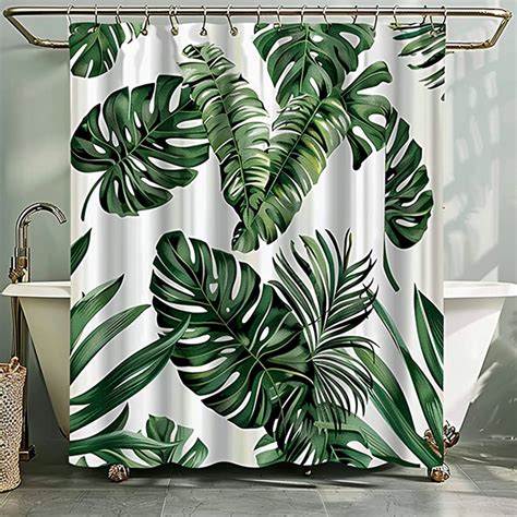 Tropical Rainforest Shower Curtain With Banana Palm And Monstera Leaf