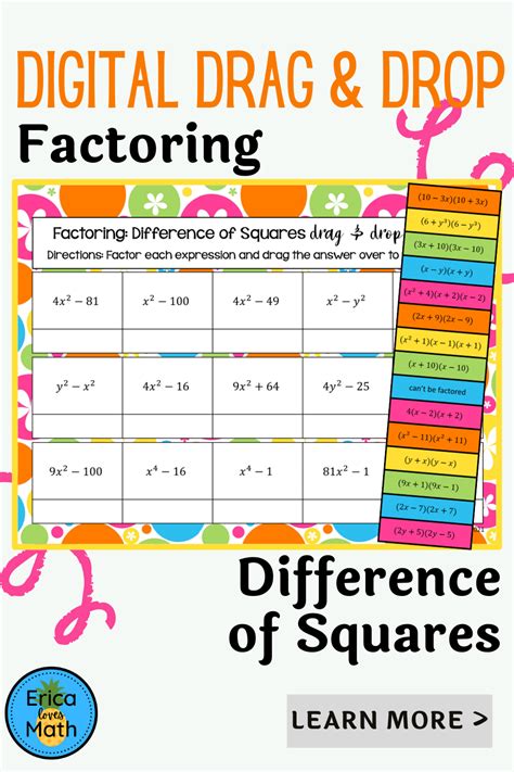 Factoring Difference Of Squares Digital Activity Drag Drop Digital