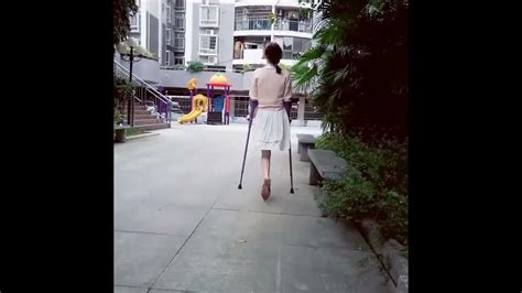 One Legged Gorgeous Asian Amputee Girl Walking With Crutches Youtube