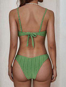 Zaful Honeycomb Textured High Leg Bikini Bottom In Deep Green Zaful