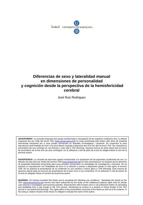 Pdf Diferencias De Sexo Y Lateralidad Manual En Dimensiones De