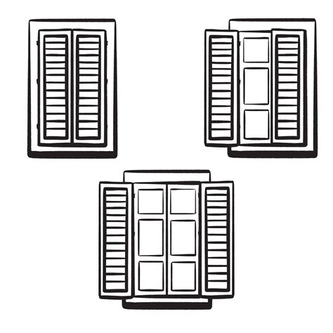Set. Different open closed windows. Ink hand-drawn vector. Italian
