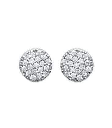 Boucle D Oreille Argent Massif Demi Boule Micro Serti Zirconium Blanc