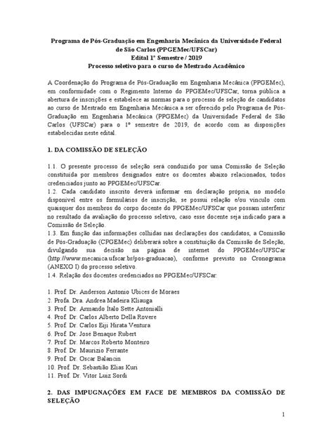 Engenharia Mecanica - Ufscar | PDF | Pós-graduação | Mestrado