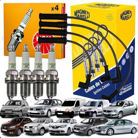 Kit Jogo 4 Cabos de Vela E 4 Velas de Ignição Original Renault Clio