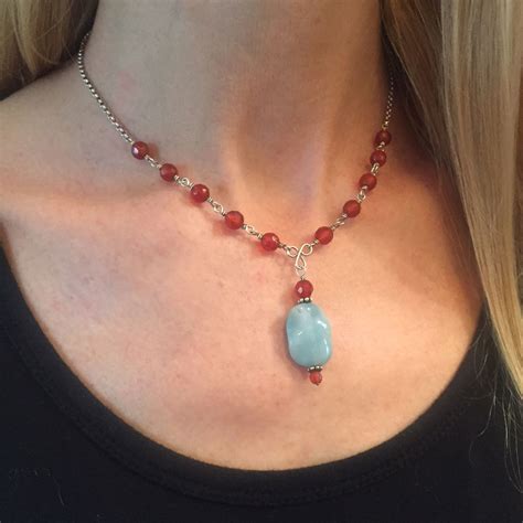 Dark carnelian, turquoise jasper pendant {sterling silver} - Designs by ...