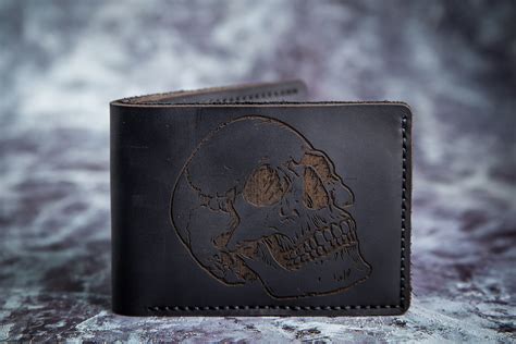 Wallet Skull Leather Wallet Mens Wallet Skull Billfold Wallet Etsy