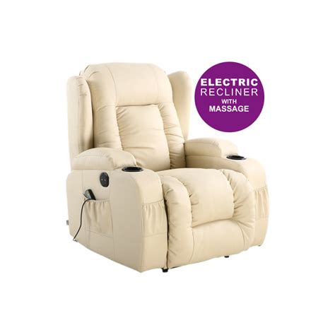 Leather Electric Recliner Armchair In Cream Luxury Life Furniture