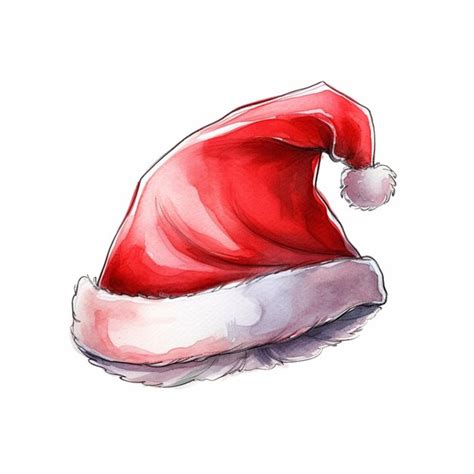 Premium Photo | There is a drawing of a santa hat on a white background ...