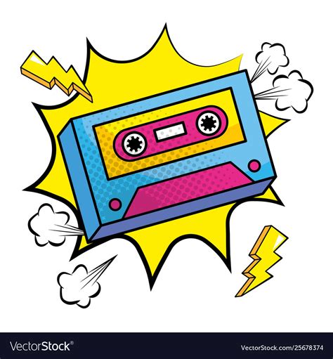 Pop art music cassette vintage cartoon Royalty Free Vector