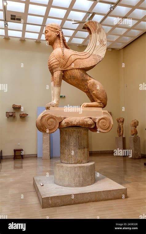 The Naxian Sphinx At The Delphi Museum Greece Stock Photo Alamy