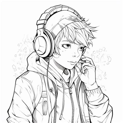 Premium AI Image | a drawing of a boy with headphones on listening to ...