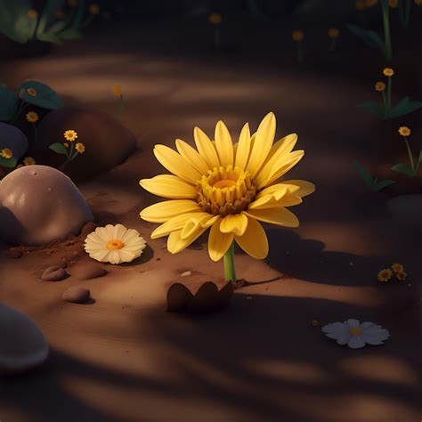 Premium Photo Illustration Of A Yellow Daisy Flower In The Desert