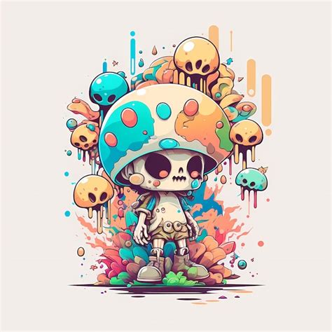 Premium Photo Cartoon Psychedelic Mushrooms Monster Colorful