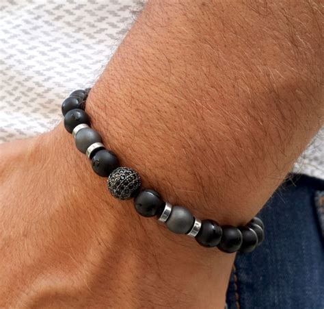 Mens Bracelet Mens Jewelry Gemstone Bracelet Black Bracelet