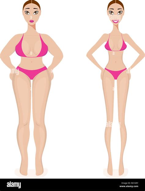 Woman Weight Loss Success Before And After Obesity Slim Body Vector