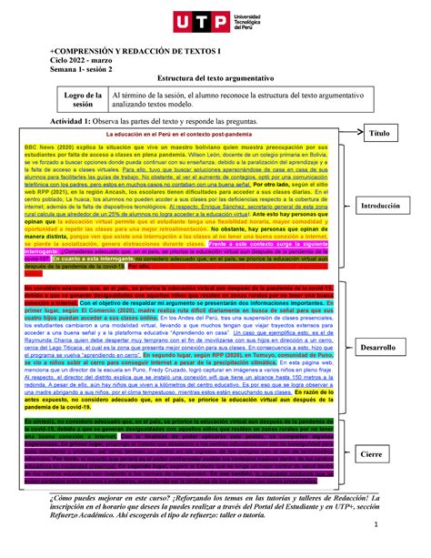 3103S01 S2 Material Estructura Del Texto Argumentativo 2022 Marzo